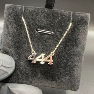 Hand crafted 14kt white gold lab diamond angel numbers necklace with 18in chain